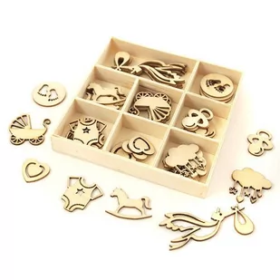 Zestaw drewnianych dekoracji 40 szt. - baby - Scrapbooking - miniaturka - grafika 1