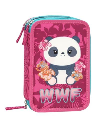 Franco Cosimo Panini WWF oficjalny piórnik szkolny WWF, 3 przegródki dla chłopców i dziewczynek, z zestawem na artykuły pa, niebieski długopis Frixion i praktycznym zamkiem błyskawicznym, 20