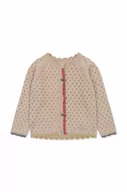 Swetry dla dziewczynek - Konges Sløjd kardigan bawełniany dziecięcy kolor beżowy lekki - miniaturka - grafika 1