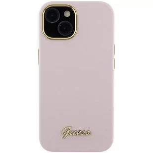 Guess GUHCP15SSMBSLP iPhone 15 6.1" różowy/pink hardcase Silicone Script Metal Logo & Frame - Etui i futerały do telefonów - miniaturka - grafika 3
