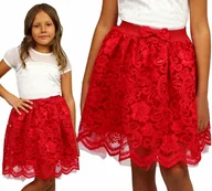 Moda i Uroda OUTLET - ELEGANCKA Spódniczka KORONKA Haft TIUL Czerwona 122 - miniaturka - grafika 1