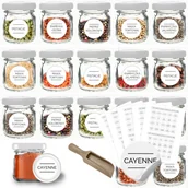 Pojemniki kuchenne - 20x słoiczki szklane z naklejkami na przyprawy małe pojemniki M3 + czerpak - miniaturka - grafika 1