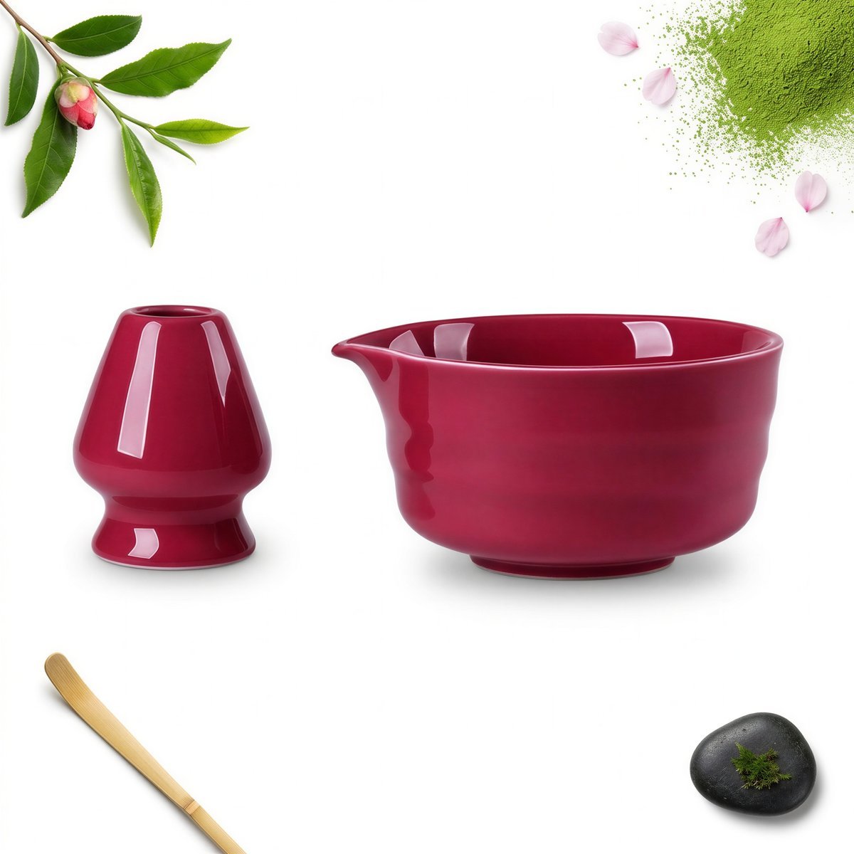 ZESTAW DO PARZENIA HERBAT MATCHY RÓŻOWY CERAMICZNY MISECZKA PODSTAWKA MACHA