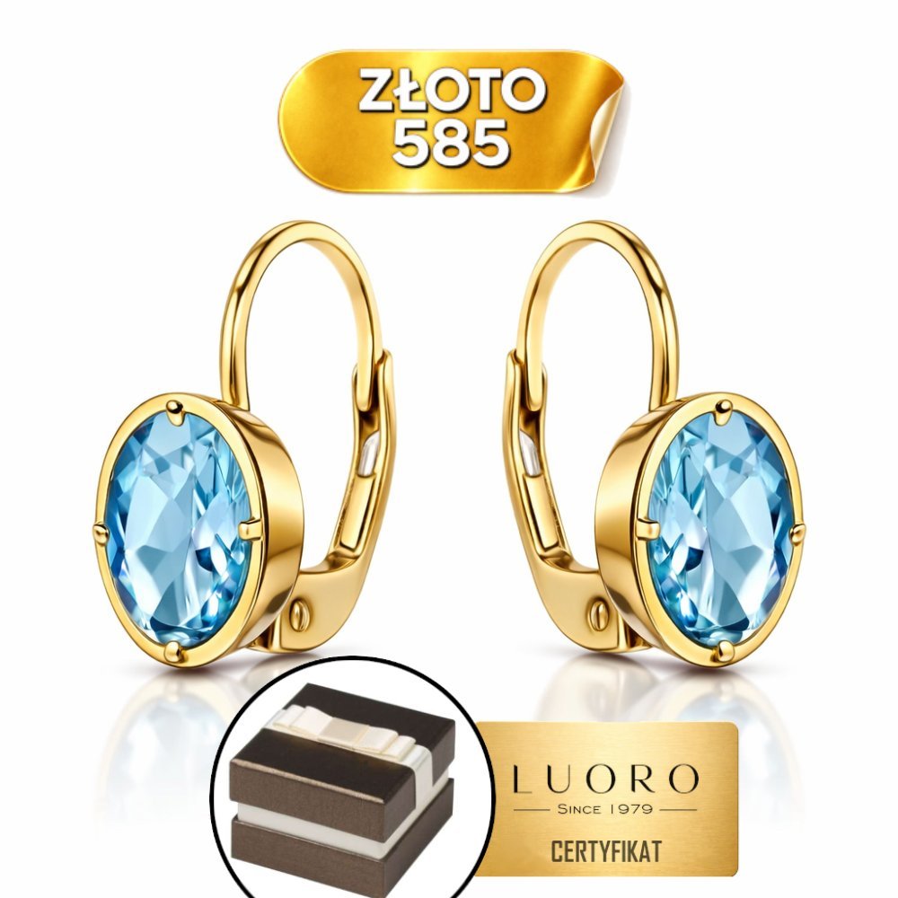 KOLCZYKI ZŁOTE 585 14K NATURALNY TOPAZ OWAL 15 MM ANGIELSKIE ZAPIĘCIE