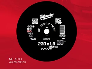 Milwaukee tarcza tnąca do cięcia metalu 230x1,9x22,2 mm Trade 4932479579 - Tarcze do pił - miniaturka - grafika 1