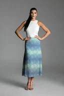 Spódnice - Długa letnia spódnica trapezowa błękitno-turkusowa ze złotą mandalą - miniaturka - grafika 1