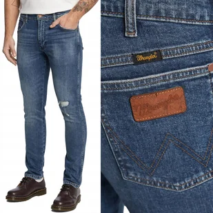 Wrangler LARSTON SLIM Dark Indigo DZIURY W30 L32 - Spodnie męskie - miniaturka - grafika 1