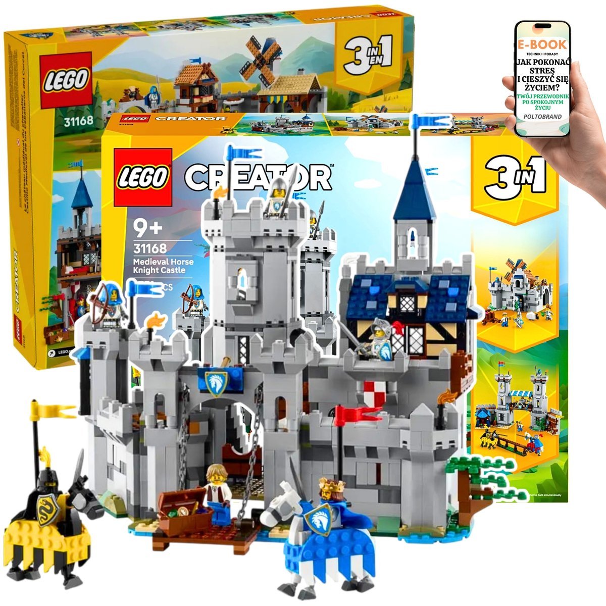 ZAMEK LEGO Creator 3w1 Dla Chłopca Niego (31168) Rycerski Świat Otwierana Forteca Konie Minifigurki – Prezent Lego Dla Dorosłych Na Urodziny Święta..