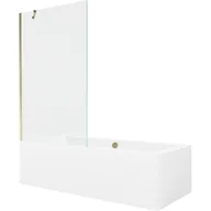 Wanny - Mexen Cube wanna prostokątna 180 x 80 cm z obudową i parawanem 1-skrzydłowym 100 cm, transparent, złoty - miniaturka - grafika 1