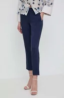 Spodnie damskie - Marella spodnie lniane kolor granatowy fason cygaretki high waist - miniaturka - grafika 1