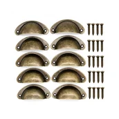 Zawiasy, okucia i inne akcesoria - Zestaw 10 metalowych uchwytów do szuflad w stylu vintage do drzwi szafek kuchennych 81×35 mm, brąz - miniaturka - grafika 1