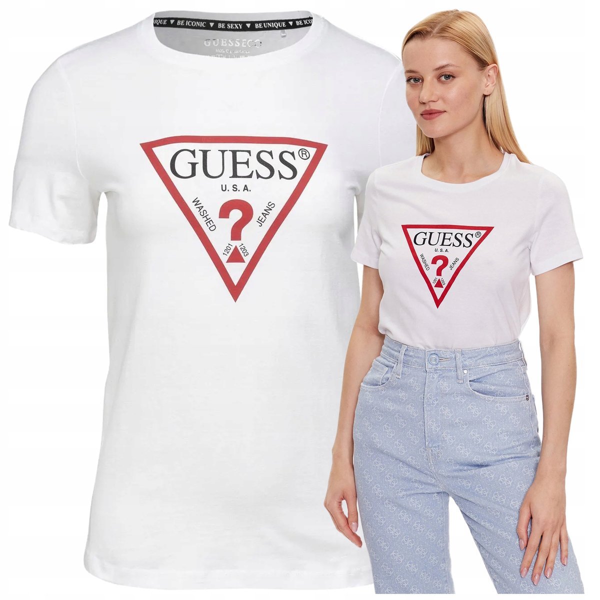 Koszulka T-shirt Damska Biała Bluzka Damska Guess Slim Elegancka Ładna Koszulka T-shirt Damska Biała Bluzka Damska Guess Slim Elegancka Ładna r.L