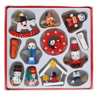 Bombki - ŚWIĄTECZNE ZAWIESZKI NA CHOINKĘ FIGURKI DREWNIANE BOMBKI OZDOBY 12SZT - miniaturka - grafika 1