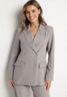 Marynarki i żakiety damskie - Szara Marynarka Dwurzędowa z Wiskozą i Usztywnianymi Ramionami Elliovae - miniaturka - grafika 1