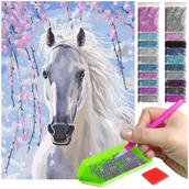 Malowanie po numerach - Haft Diamentowy ARTULIO, Obraz DIY 5D, Diamond Painting, Mozaika Diamentowa 30X40cm (Biały rumak) + Zestaw Akcesoriów - miniaturka - grafika 1