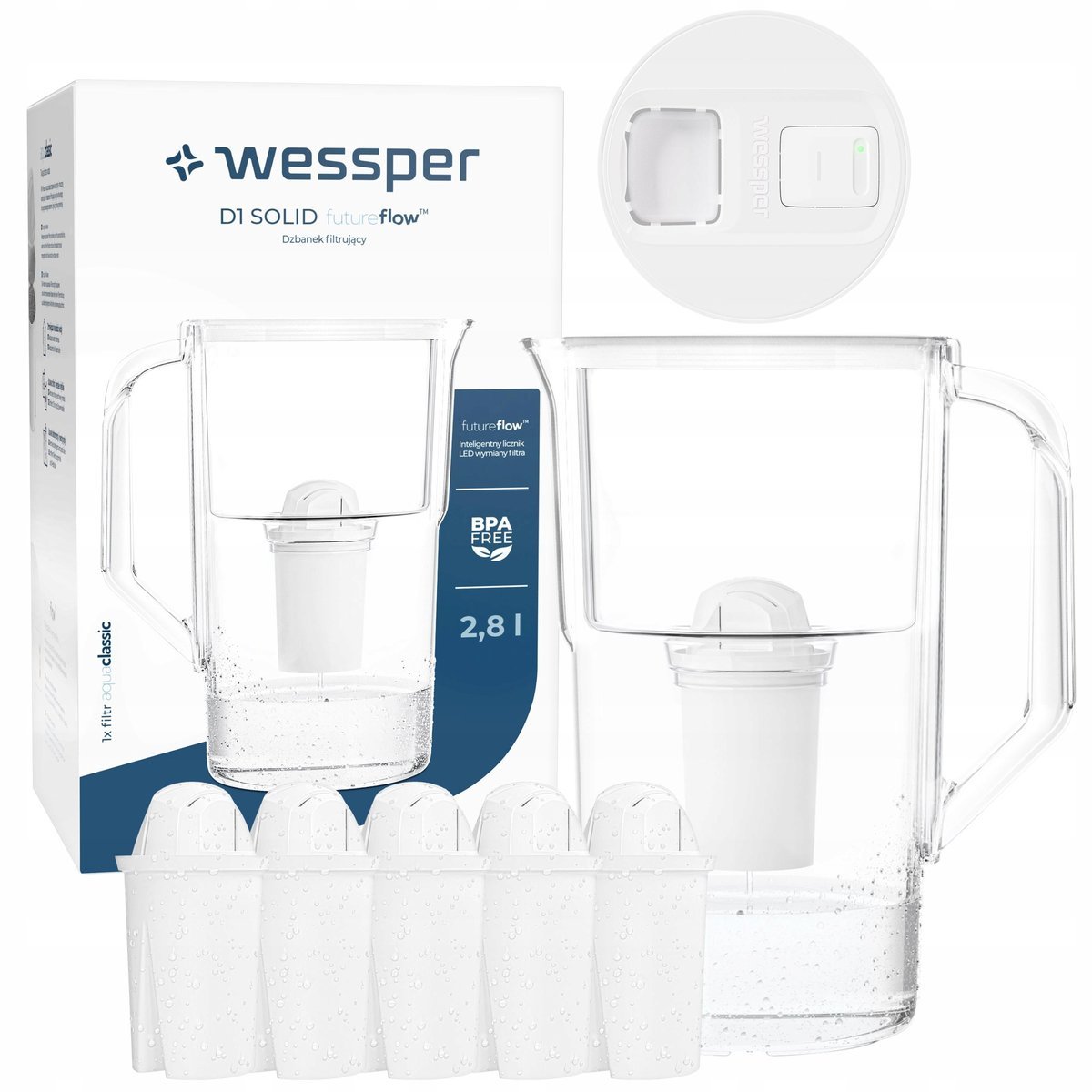 Dzbanek filtrujący Wessper D1 SOLID FutureFlow 2,8l + 6x filtr aquaclassic