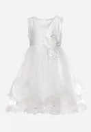 Sukienki i spódniczki dla dziewczynek - Biała Tiulowa Rozkloszowana Sukienka z Falbankami i Aplikacjami 3D na Pasku Nenella - miniaturka - grafika 1
