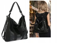 Torebki damskie - Torebka Damska Shopper Plecak Miejska 2w1 Worek Torba na Ramię SR090 Czarna - miniaturka - grafika 1
