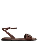 Sandały damskie - Calvin Klein Sandały Flat Sandal W/Ck Hw - Lth HW0HW02367 Brązowy - miniaturka - grafika 1