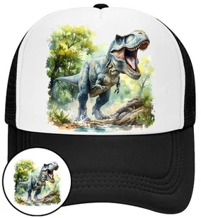 Czapka z Daszkiem Dinozaur Czarna z Nadrukiem Na Lato Siatka Bejsbolówka - Czapki i chusty sportowe męskie - miniaturka - grafika 1