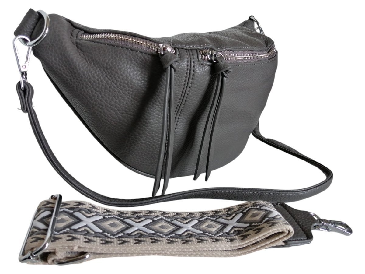 Duża Torebka Saszetka, Nerka Damska, Szara Torba Na Ramię (2 Paski)