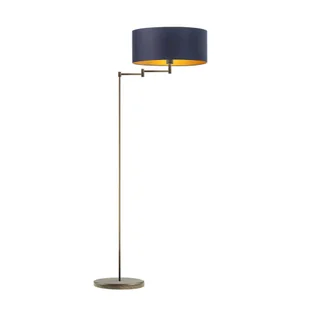 Złota lampa podłogowa na wysięgniku do salonu CANCUN GOLD z granatowym abażurem ze złotym wnętrzem - Lampy stojące - miniaturka - grafika 1