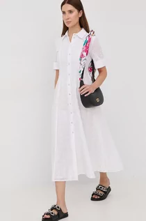 Sukienki - Marella Marella sukienka bawełniana kolor biały midi dopasowana - grafika 1