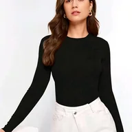 Bluzki damskie - TEMU Kobieca Koszulka z Długim Rękawem i Okrągłym Dekoltem - Gruba, Elastyczna, Ciepła, Jednokolorowa, Casualowa na Każdą Porę Roku, Wszechstronna - miniaturka - grafika 1