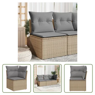 The Living Store Narożna sofa ogrodowa z poduszkami z beżowego polirattanu - Sofy ogrodowe - miniaturka - grafika 1