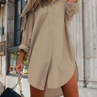 Koszule damskie - TEMU Koszula Damska z Eleganckim Krótkim Rękawem i Kołnierzykiem - Jednolity , Lekki Materiał, Możliwość Prania w Pralce, Idealna na Wiosnę//Jesień, - miniaturka - grafika 1