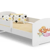 Łóżka dla dzieci i młodzieży - Białe Łóżko Dziecięce 160x80 cm z Rysunkiem Syrenki i Barierką – Zawiera Piankowy Materac i Pełną Ramę, Wymiary 164x88x63 cm - miniaturka - grafika 1