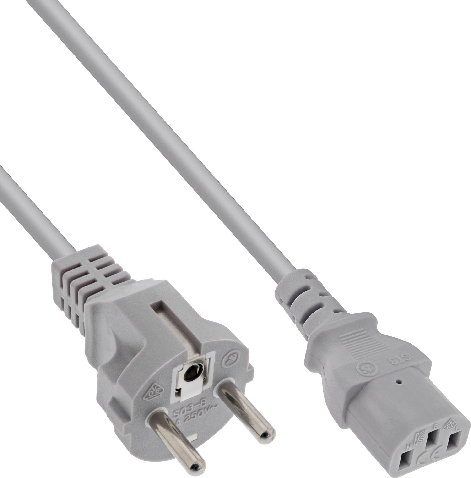Kabel sieciowy InLine®, styk uziemiający prosty do wtyczki IEC C13, 3,0 m, szary
