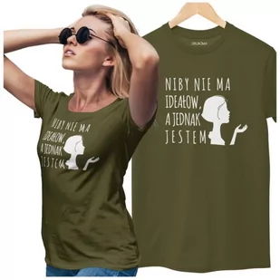 KOSZULKA DLA DZIEWCZYNY NA WALENTYNKI PREZENT NIBY NIE MA IDEAŁÓW, A JEDNAK JESTEM KOLOR KHAKI - Koszulki i topy damskie - miniaturka - grafika 1