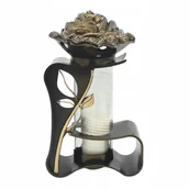 Lampiony i znicze - Znicz na Grób Nowoczesny Złoty Lampion z Różą Tuba + Wkład Parafinowy - miniaturka - grafika 1