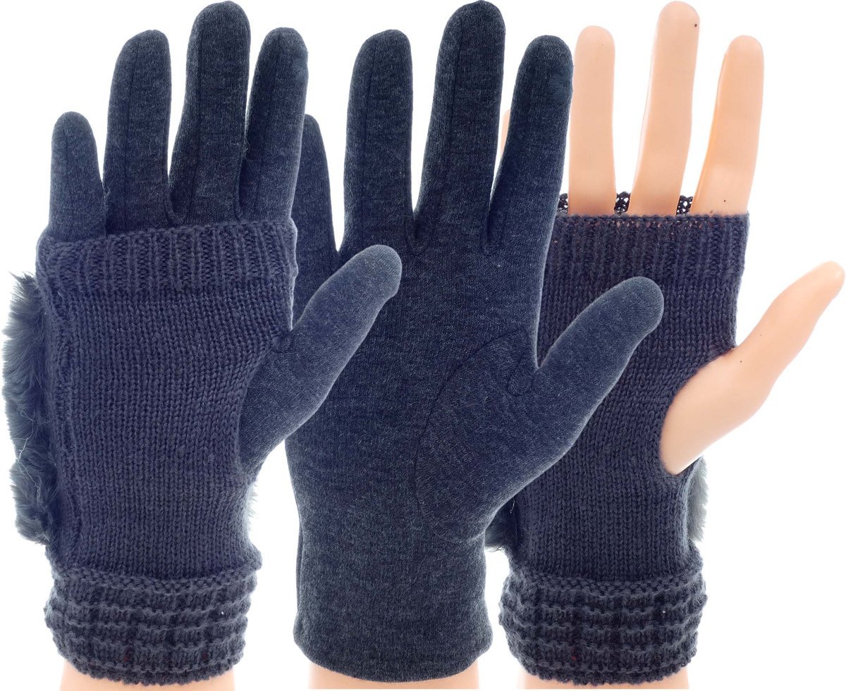 ZIMOWE RĘKAWICZKI damskie OCIEPLANE CIEPŁE mitenki 3w1 DO TELEFONU