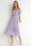 Komplety damskie - Fioletowy 2-częściowy Bawełniany Komplet ze Spódnicą i Topem Hiszpanka Ollija - miniaturka - grafika 1