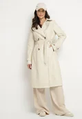 Płaszcze damskie - Beżowy Dwurzędowy Płaszcz Trencz z Imitacji Skóry z Wiązanym Paskiem Nilovessa - miniaturka - grafika 1