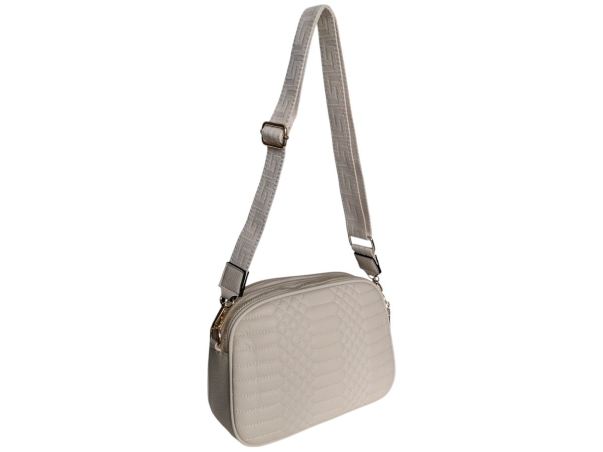 Torebka Damska Pikowana, Mała Listonoszka Na Ramię Beżowa, Miejski Kuferek