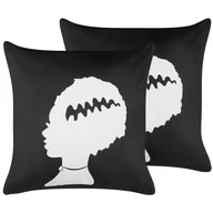 Poduszki dekoracyjne - 2 Welurowe Poduszki Dekoracyjne Z Motywem W Potwora 45 X 45 Cm Czarne Z Białym Mandevilla - miniaturka - grafika 1
