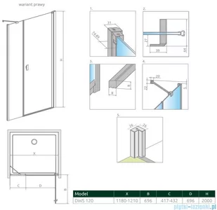 Radaway Nes Dws Brushed Gold drzwi wnękowe 120cm prawe szczotkowane złoto 10028120-99-01R - Akcesoria do armatury i ceramiki - miniaturka - grafika 1