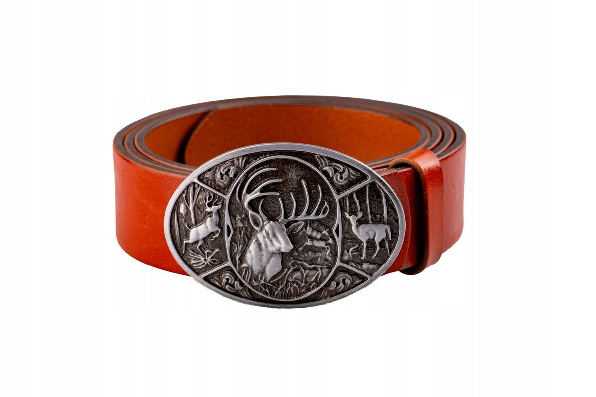 Pasek skórzany BÓR HUNTER GRACE - Deer I Silver-90