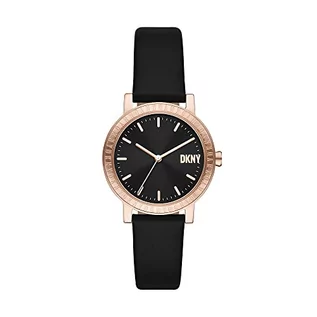 Koszulki i topy damskie - DKNY Soho D Damski zegarek na trzy ręce ze stopu z 34mm obudową i skórzanym paskiem, Różowe złoto - grafika 1
