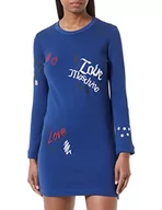 Sukienki - Love Moschino Damska sukienka o regularnym kroju z długim rękawem i emblematami, miłość i szkice, niebieski, 40 - miniaturka - grafika 1