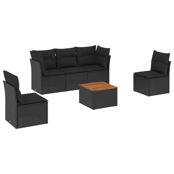 Zestaw mebli ogrodowych czarny rattan PE z poduszkami, 62 x 62 x 69 cm