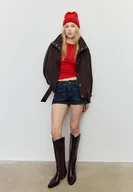 Kurtki damskie - Stradivarius Kurtka bomberka oversize, miękka w dotyku Brązowy L - miniaturka - grafika 1