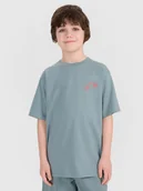 Koszulki dla chłopców - 4F T-shirt oversize z nadrukiem chłopięcy - turkusowy 122 (6-7 lat) - miniaturka - grafika 1