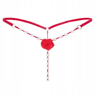 Stringi koronkowe czerwone paseczki perełki - S/M - Majtki damskie - miniaturka - grafika 1