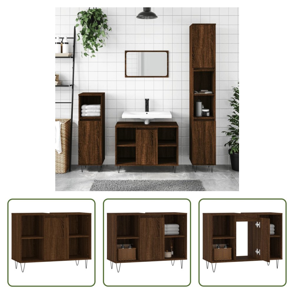 The Living Store Brązowa dębowa szafka łazienkowa 80x33x60 cm materiał drewnopochodny