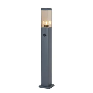 QAZQA Lampa zewnętrzna ciemnoszara z przydymionym szkłem 80 cm IP44 z gniazdem i czujnikiem ruchu - Malios - Lampy ogrodowe - miniaturka - grafika 1