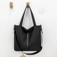 Torebki damskie - TEMU Duża Nylonowa Torba Tote dla Kobiet z Regulowanym Paskiem na Ramię i Zamkiem - Elegancki Czarny Minimalistyczny Design do Pracy, Podróży, - miniaturka - grafika 1